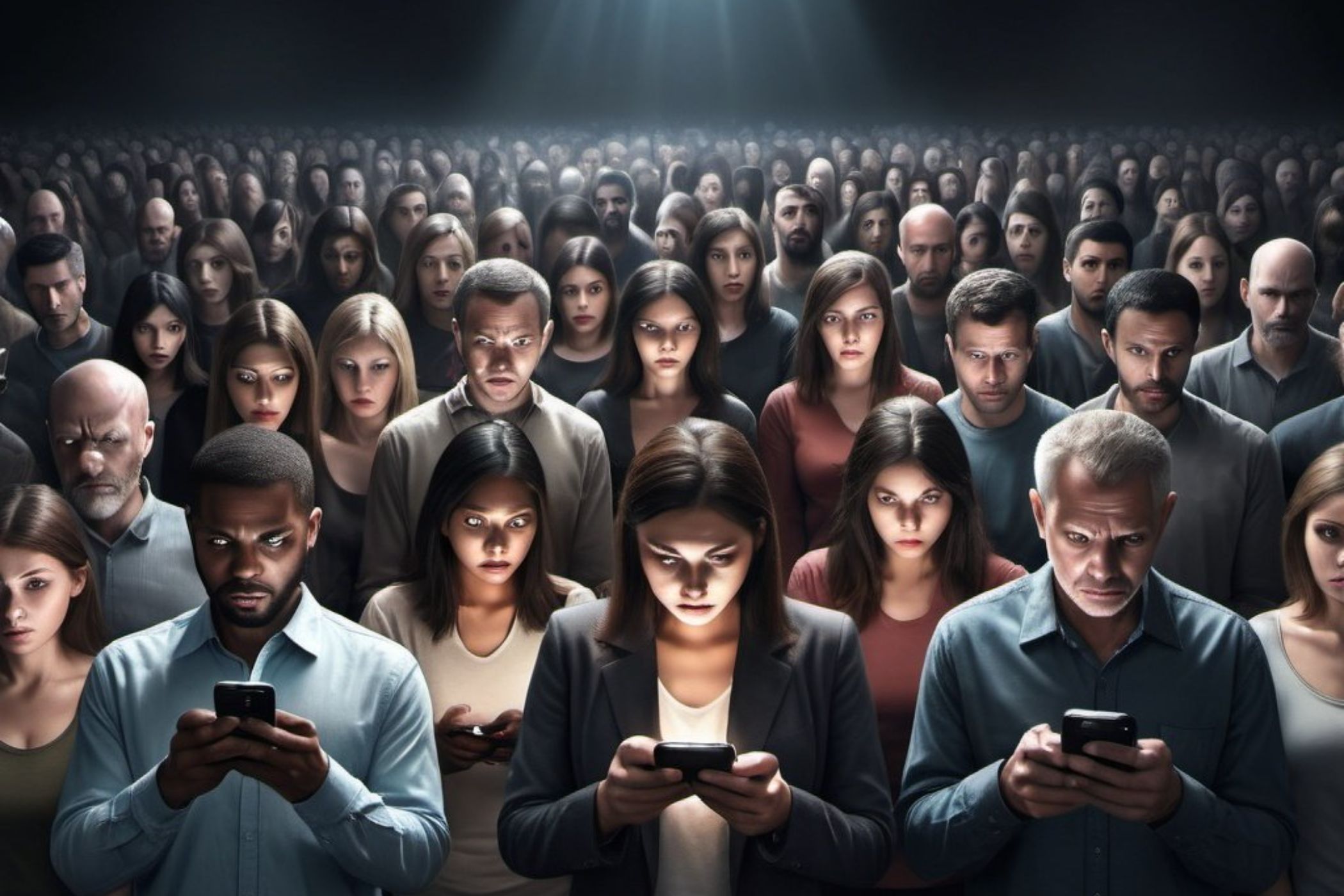 Picture of people looking into cellphones