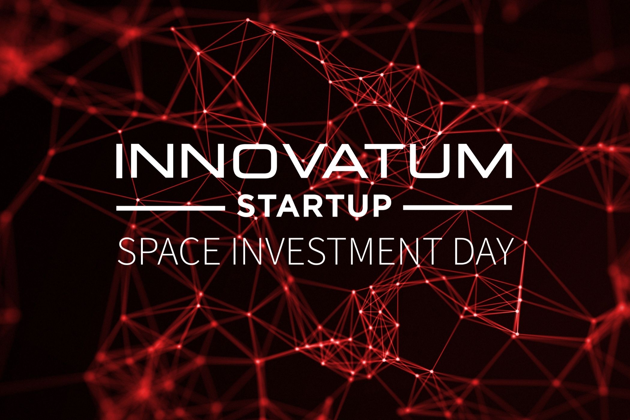 A poster red poster of an Event called space Investment day with a neural network background